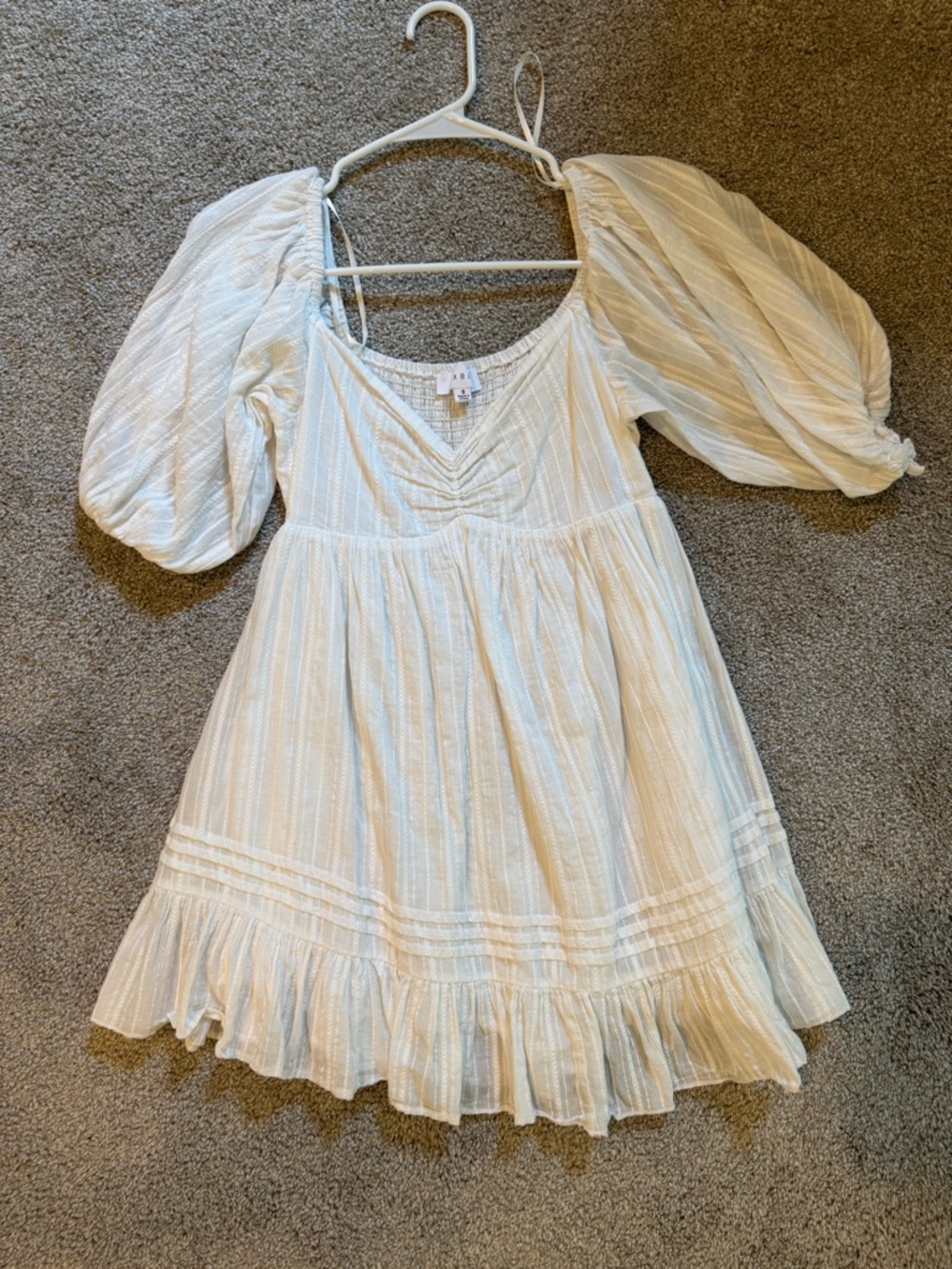 Puff-Sleeve Mini Dress in White